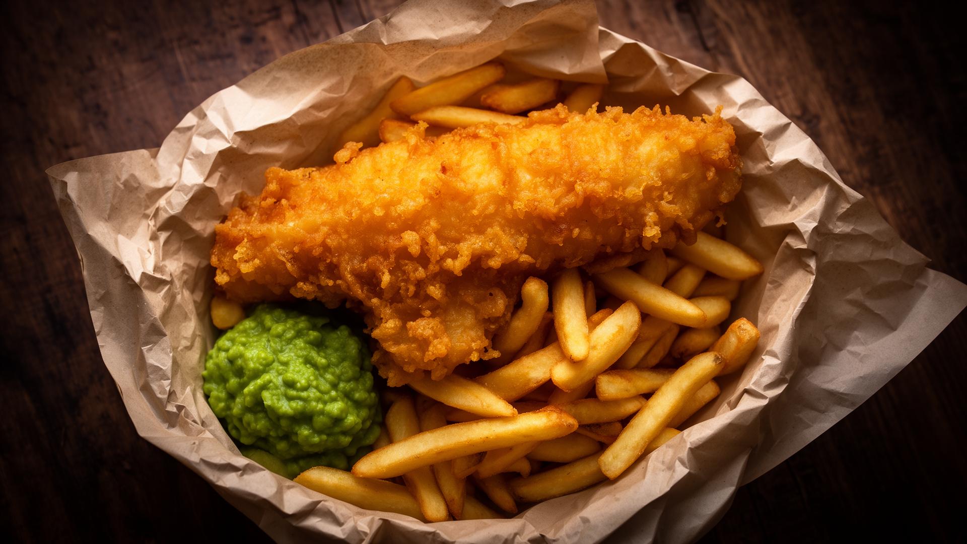 Golden battered fish and chips from Studfall Chippy